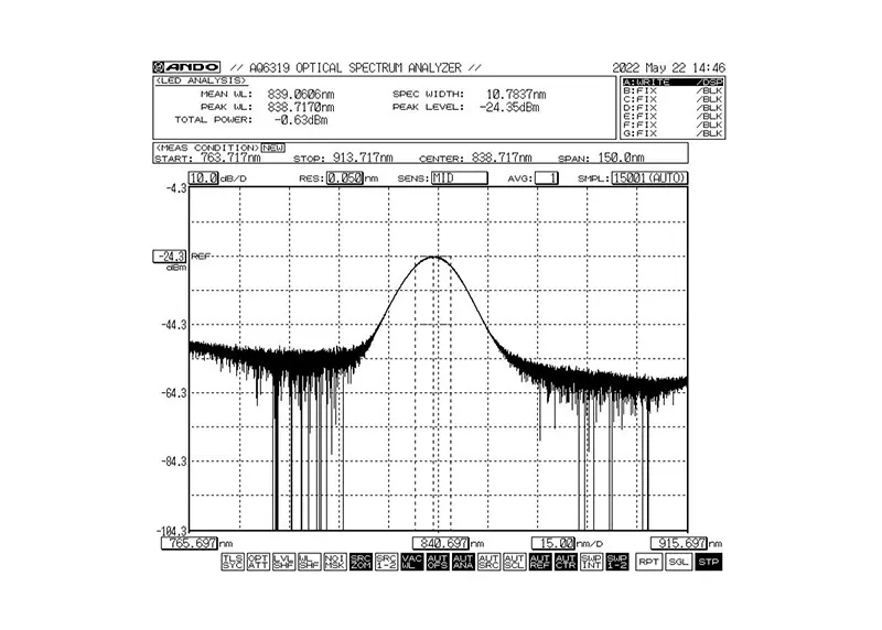 Módulo de fuente de luz de banda ancha SLED de ancho de banda de 840 nm 5 mW 10 nm Módulo de fuente de luz de banda ancha SLED de ancho de banda de 840 nm 5 mW 10 nm